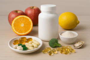 foto donde aparecen vitaminas y sumplementos alimenticios