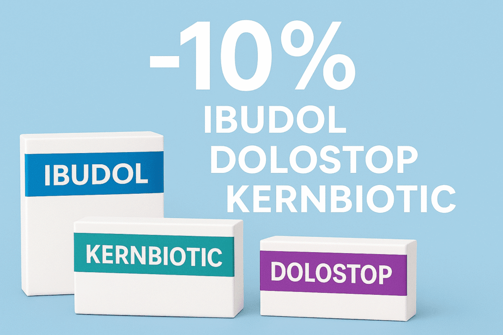 10% de descuento en Ibudol, Dolostop y Kernbiotic